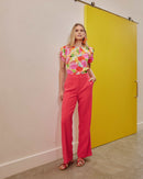 Garden Party Print Top - Lemon/pink