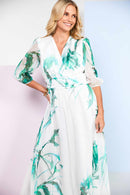 Ruched Waist Maxi Print Dress - White & Glas