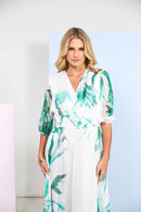 Ruched Waist Maxi Print Dress - White & Glas