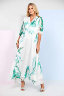 Ruched Waist Maxi Print Dress - White & Glas
