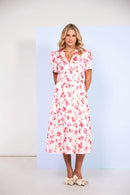 Pleated Sleeve Print Dress - Vanilla & Poppy