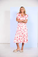 Pleated Sleeve Print Dress - Vanilla & Poppy