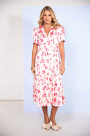 Pleated Sleeve Print Dress - Vanilla & Poppy