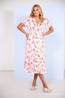 Pleated Sleeve Print Dress - Vanilla & Poppy