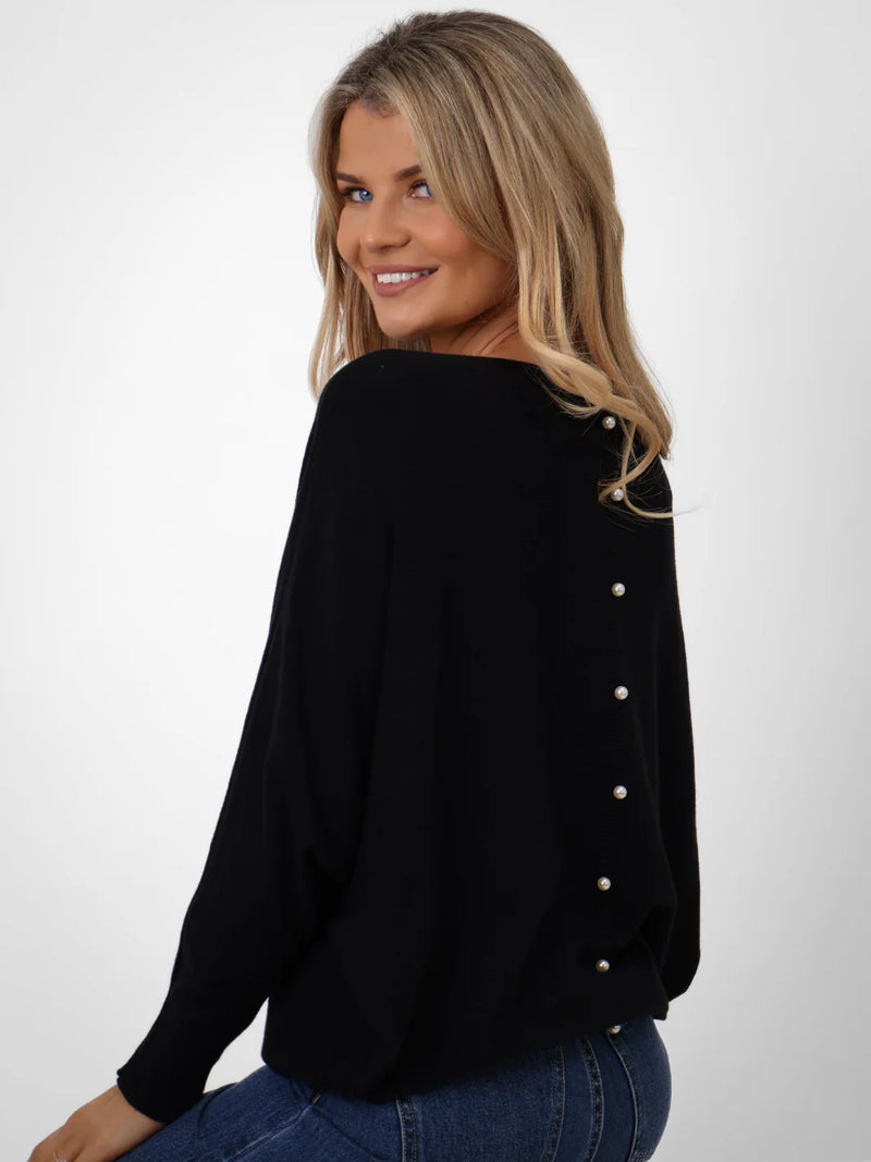 Elba Pearl Detail Jumper - Black