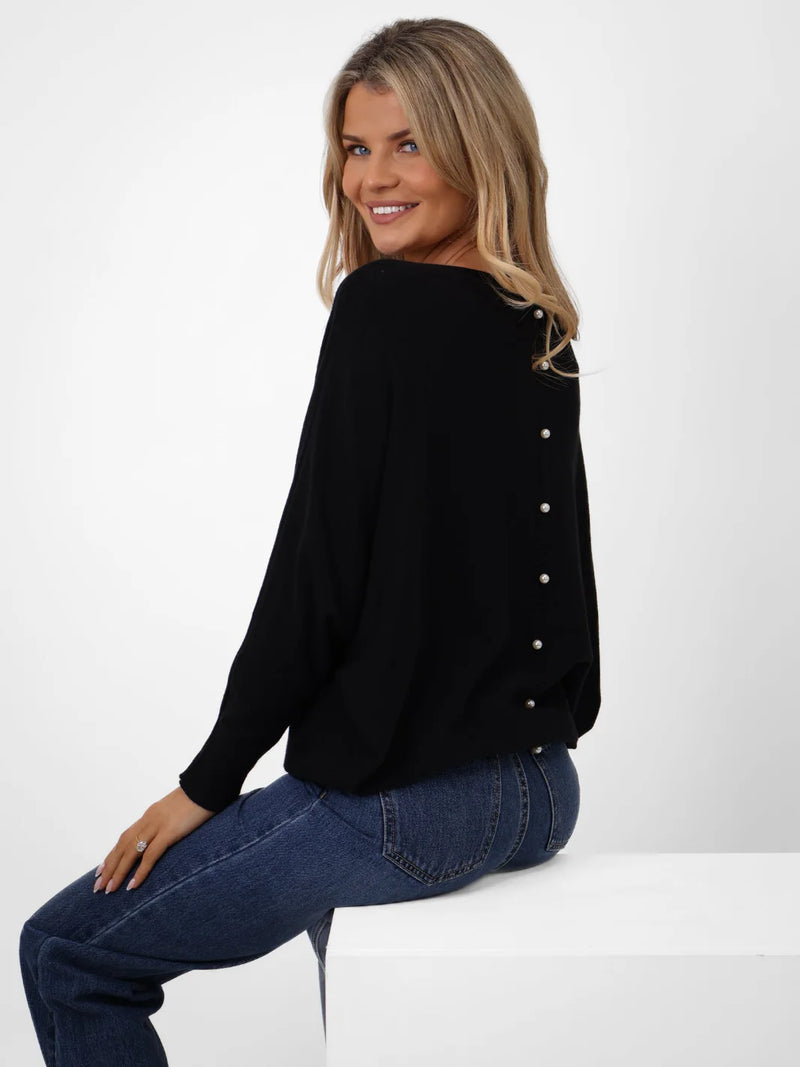 Elba Pearl Detail Jumper - Black