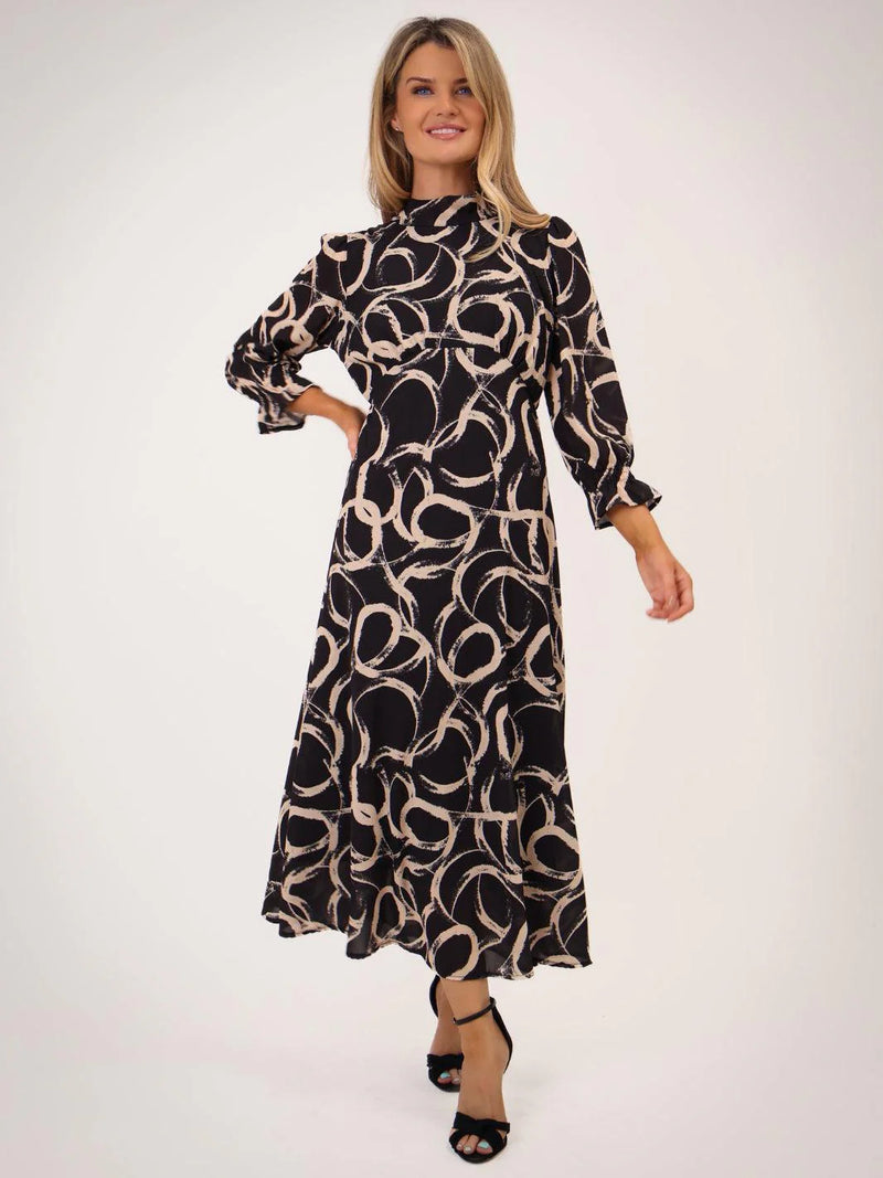 Simona Print Dress - Black Print