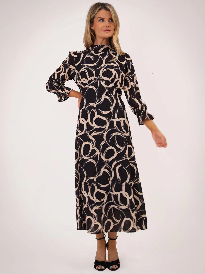 Simona Print Dress - Black Print