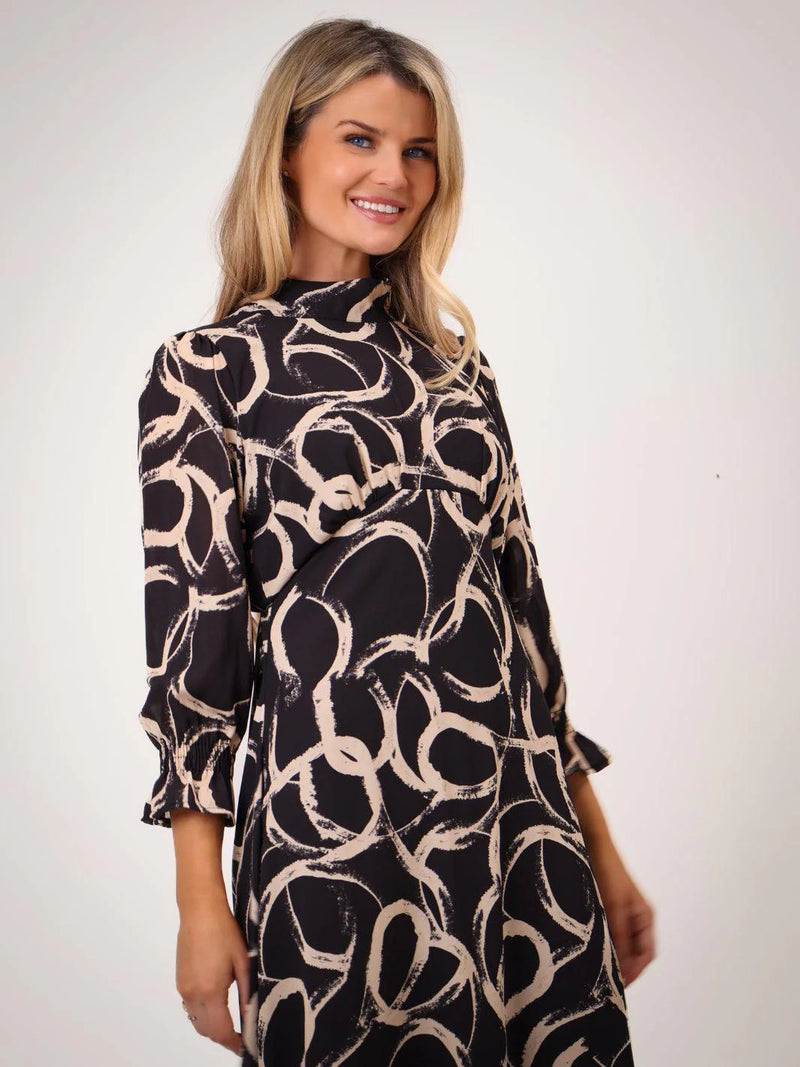 Simona Print Dress - Black Print