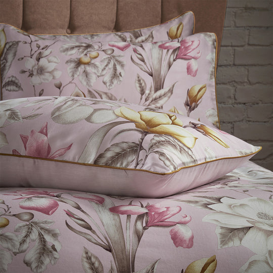 Lavish Blush Floral Printed Piped Cotton Sateen Duvet Cover Set