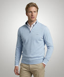 1/2 Zip Cotton Cashmere Jumper - Light Blue