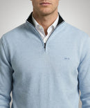 1/2 Zip Cotton Cashmere Jumper - Light Blue