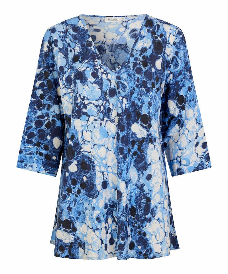 Kata V Neck Print Top - Powder Blue