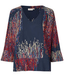 Benika V Neck Print Blouse - Red Dahlia