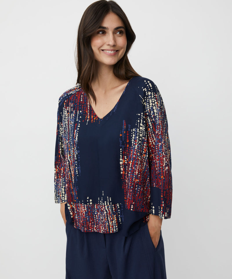 Benika V Neck Print Blouse - Red Dahlia