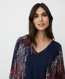 Benika V Neck Print Blouse - Red Dahlia
