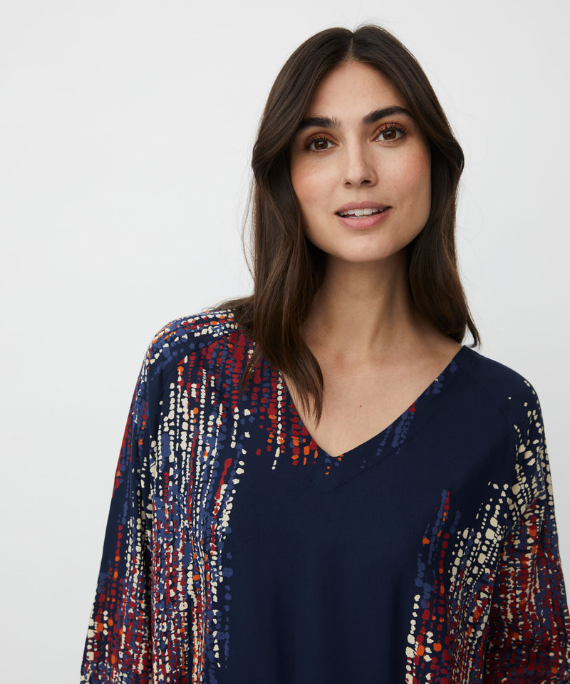 Benika V Neck Print Blouse - Red Dahlia