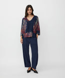 Benika V Neck Print Blouse - Red Dahlia