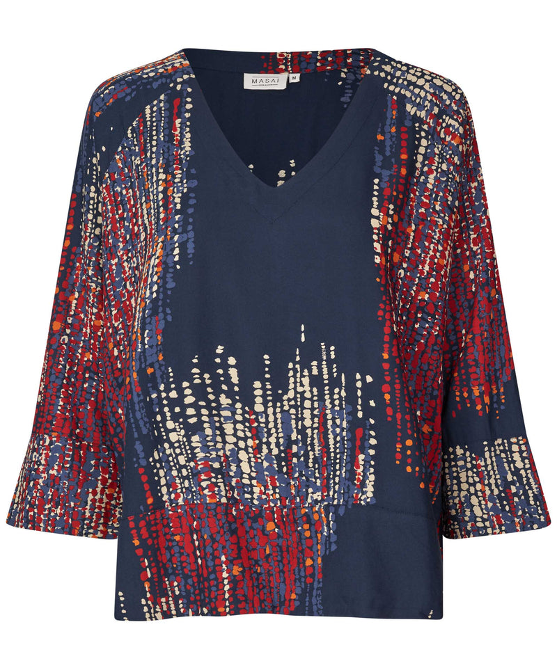 Benika V Neck Print Blouse - Red Dahlia