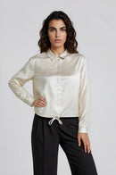 Drawstring Cropped Blouse - Cream