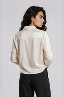 Drawstring Cropped Blouse - Cream