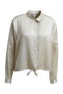 Drawstring Cropped Blouse - Cream