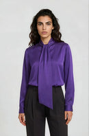 Bow Tie Flared Blouse - Purple