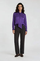Bow Tie Flared Blouse - Purple