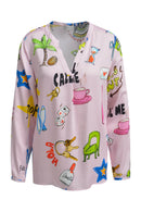 V Neck Print Blouse - Rose Print