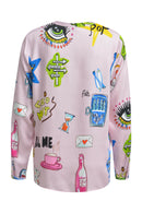 V Neck Print Blouse - Rose Print