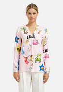 V Neck Print Blouse - Rose Print