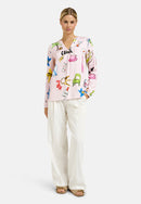 V Neck Print Blouse - Rose Print