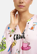 V Neck Print Blouse - Rose Print