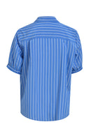 Short Sleeve Bow Blouse - Blue Print