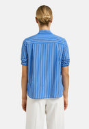 Short Sleeve Bow Blouse - Blue Print
