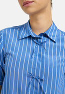 Short Sleeve Bow Blouse - Blue Print
