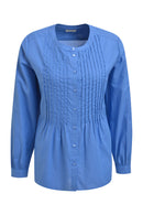 Long Sleeve Pintuck Blouse - Blue