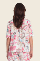 Linen Print Blouse - Flowers/leaves Print