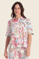 Linen Print Blouse - Flowers/leaves Print