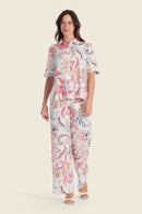 Linen Print Blouse - Flowers/leaves Print