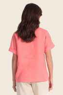 Linen Bow T-Shirt - Orange Coral