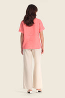Linen Bow T-Shirt - Orange Coral