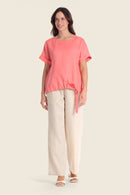 Linen Bow T-Shirt - Orange Coral