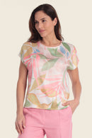 Tropical Flavours Front Print Tee - Soft Leaves Print