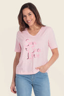 Summer Vibes Front Print T-Shirt - Pink Orchid