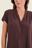 Smoke Orchid V Neck Blouse - Chocolate Plum