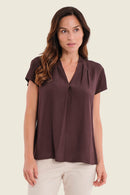 Smoke Orchid V Neck Blouse - Chocolate Plum