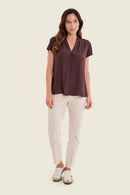 Smoke Orchid V Neck Blouse - Chocolate Plum