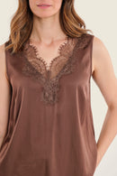 Muted Garden Lace Blouse - Brown Coffee Quartz