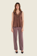 Muted Garden Lace Blouse - Brown Coffee Quartz